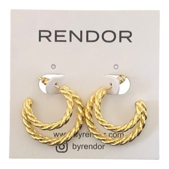 Rendor Victoria NIP 14K Yellow Gold Plated Double Hoop Braided Texture Earrings - Picture 2 of 16